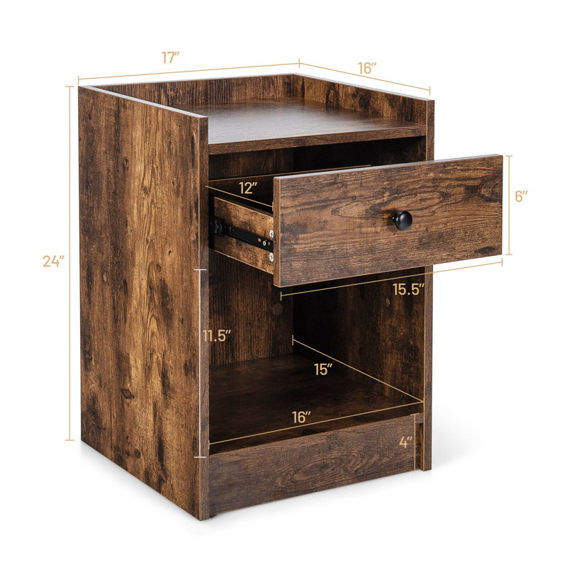 Table de bout en bois avec table de bout en bois et table de bout surélevée, ensemble de 2, Brun rustique