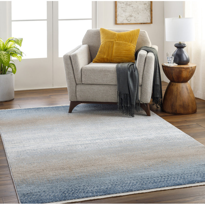Demetra Rectangle Machine Woven Area Rug in Blue/Brown/Gray, Rectangle 9'2" x 12'