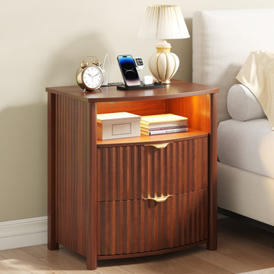 2-Drawers Nightstand With Led Light