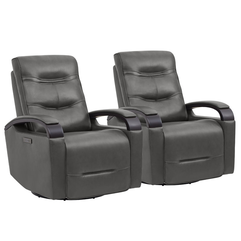Britnee Genuine Leather Swivel Power Recliner, Alpha Gray Genuine Leather