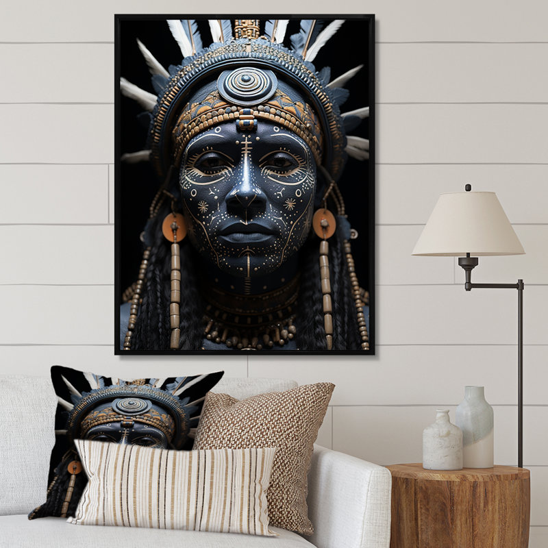 Native Tribal Markings - Impression, H 40 po x l 30 po x P 1,5 po, Cadre flottant noir