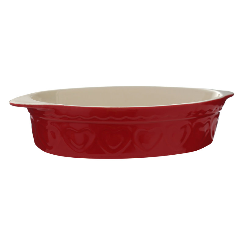 Brambly Cottage Hearts Oval Stoneware Au Gratin Dish Bakeware, Red