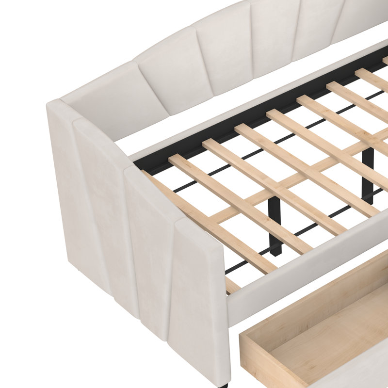 Lit plateforme tapissier avec rangement Aquavia, Beige