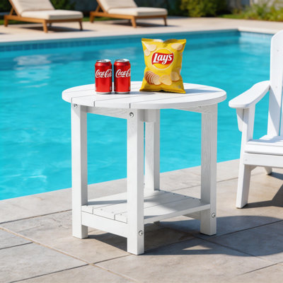 Table d'appoint ronde 18 "pour chaises Adirondack, table de bout de patio avec tablette inférieure résistante aux intempéries 