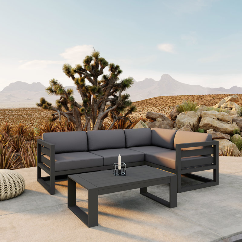 Avion 5 Piece Sectional Set - Black, Canvas Charcoal Sunbrella® Canvas, Slate