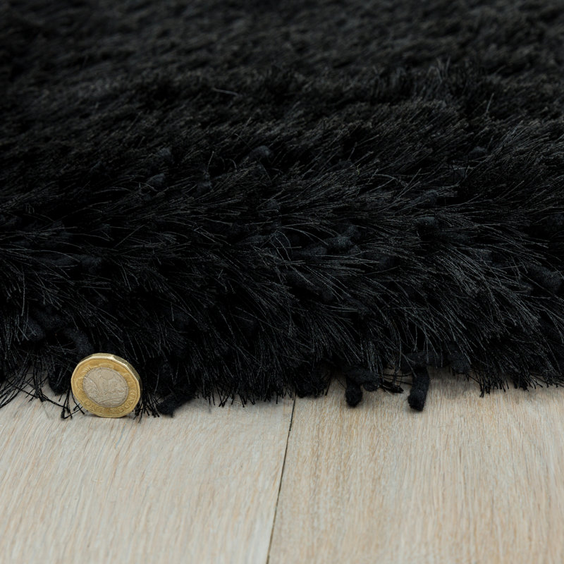 Plush Deep Pile Shaggy Black Rug, Rectangle 120 x 170cm