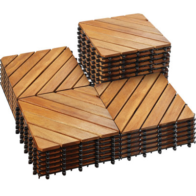 27PCS Solid Acacia Wood Interlocking Patio Deck Tiles - 12" x 12" Indoor Outdoor Use