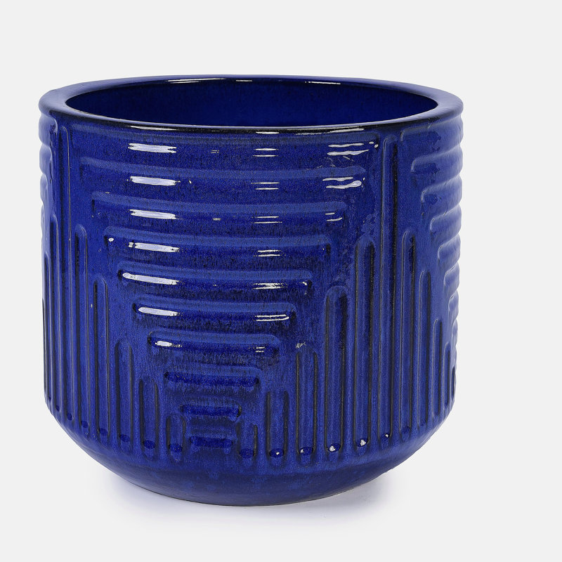 Metter Round Ceramic Planter with Drainage Hole for Indoor and Outdoor Use, Dark Blue