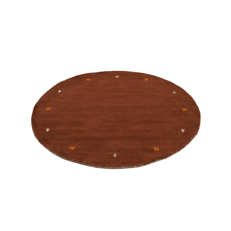 Handwoven Wool Gabbeh Uni Brown Rug, Round 120cm
