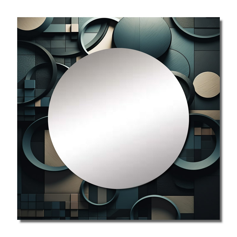 Ehva - Art mural miroir carré cubique à formes éclatées bleu sarcelle pour salle de bain, 36 po x 36 po