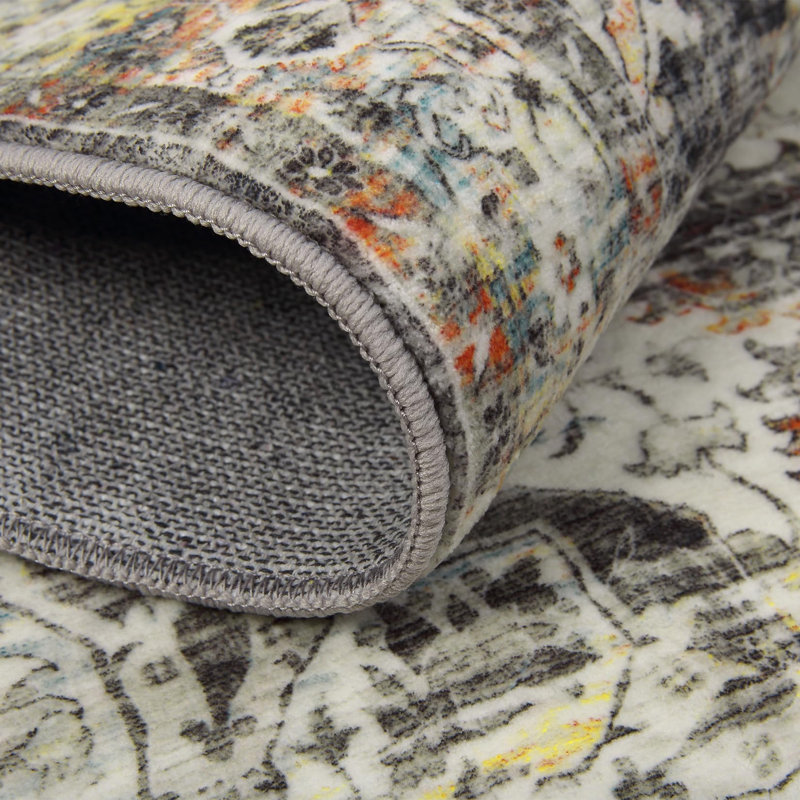 Area Rugs, Non-Slip Washable Boho Living Room Rugs Foldable Vintage Printed Floor Carpet Low Pile Indoor Rug for Bedroom Dining Open Floor