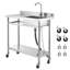 Évier utilitaire en acier inoxydable, évier de cuisine commercial à simple cuve roulante avec roulettes, robinet et tuyau d'eau chaude et froide, établi pour lavabo de garage utilitaire 39,4 x 19,7 x 41,5 po