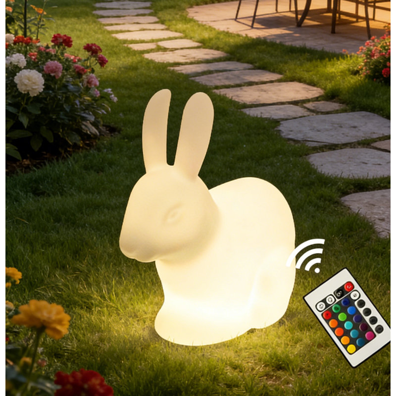 19 Inch High 16 Colors Glow Rabbit Shape Lamp， Solar Powered Integrated Led Color Changing Outdoor Light With Remote Control