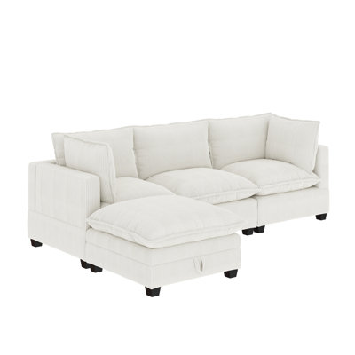 Somerdale Modern Upholstered Cloud 3-Seater Sofa & Ottoman