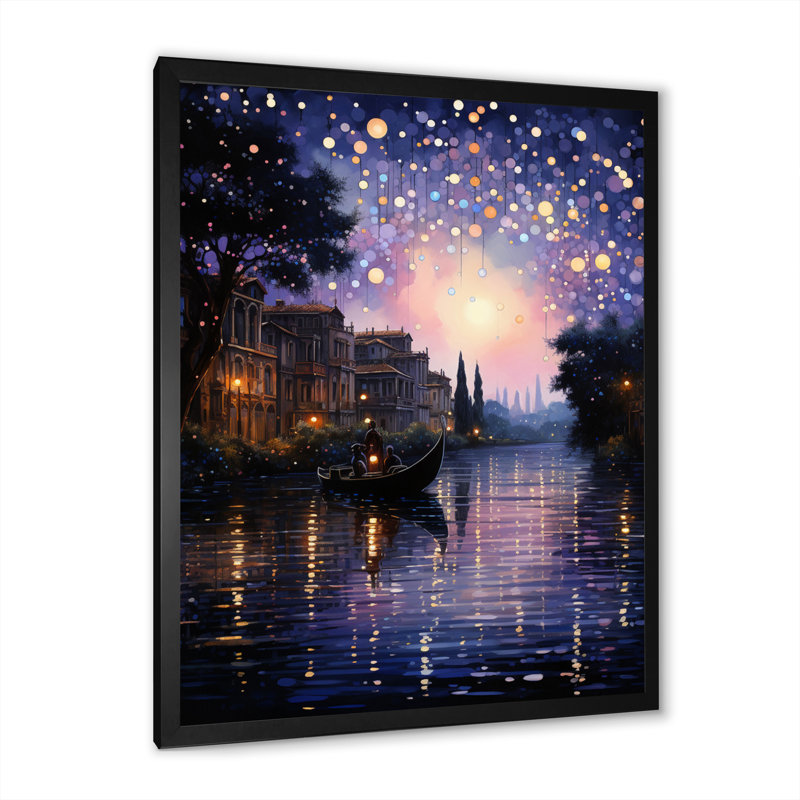 Kazill - canal mauve fantaisiste pointillisme - imprimé, Cadre photo noir, H 40 po x l 30 po x P 1,5 po