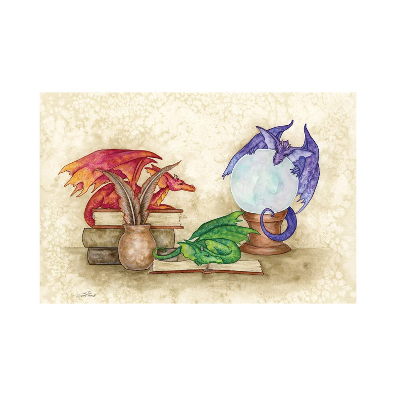 Dragons In The Library by Amy Brown - Wrapped Canvas Painting, 101.6 cm H x 66.04 cm W x 1.91 cm D