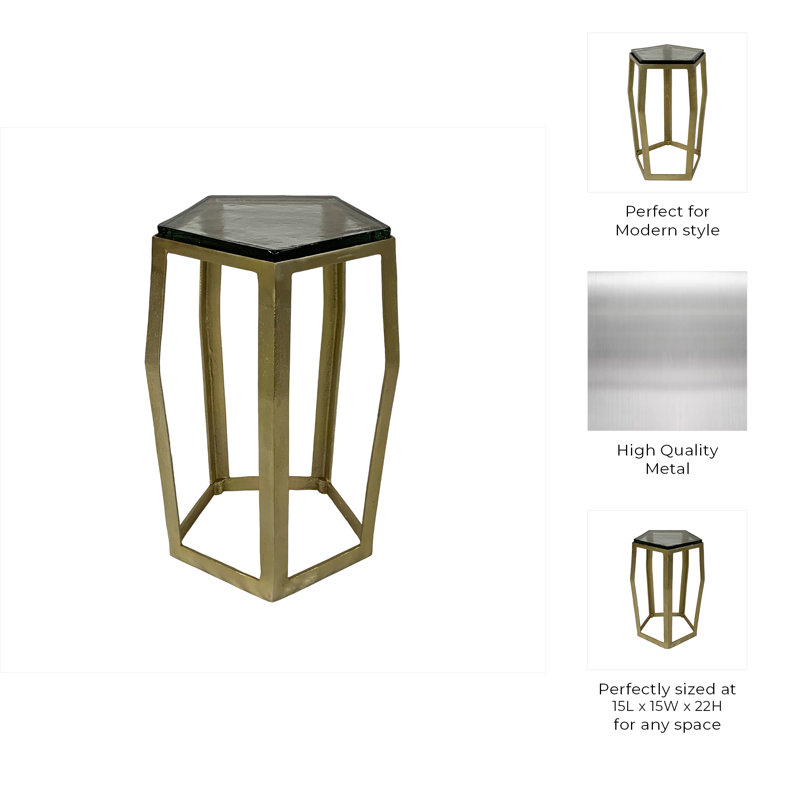 Side Table with Glass Top and Metal Frame - Modern Accent for Living Room or Small Spaces - Narrow End Table for Home Decor