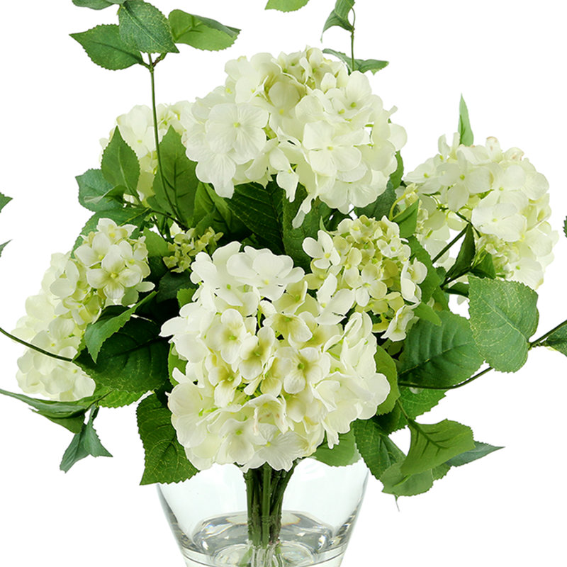 Faux Hydrangeas in Glass Vase
