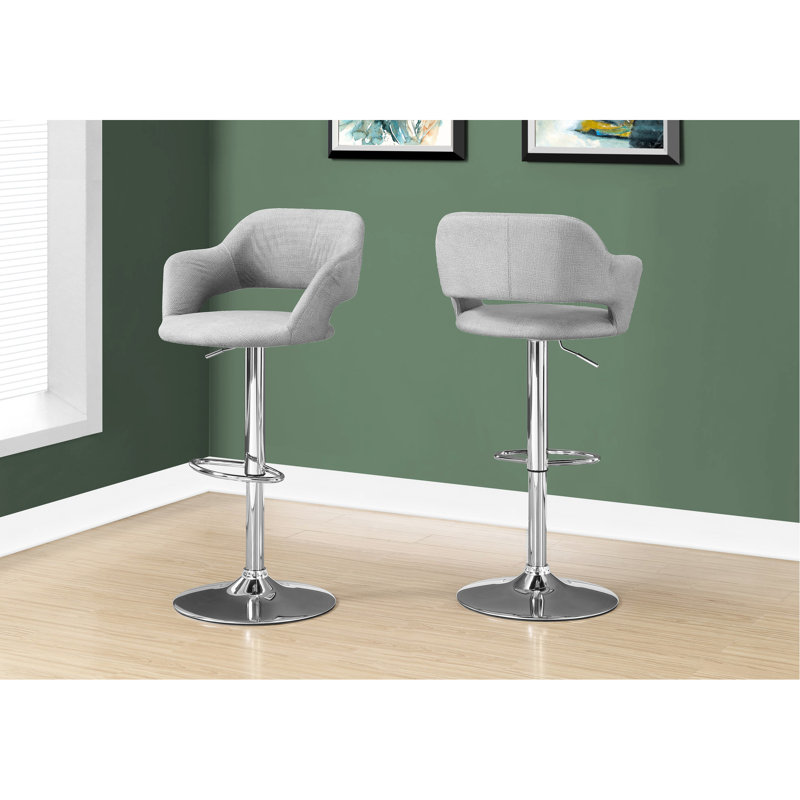 Tabouret de bar hydraulique réglable en gris - finition en métal et pivot de revêtement en tissu moderne