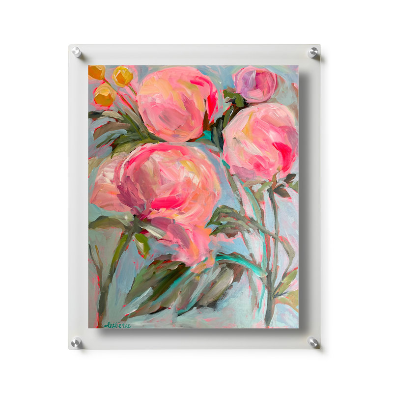 Peonies in the Back by Leslie Cannon, 19" H x 23" W, Framed Print without Mat