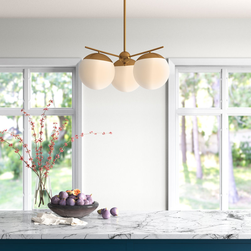 Yearby 3-Light Chandelier, Laiton, Blanc givré