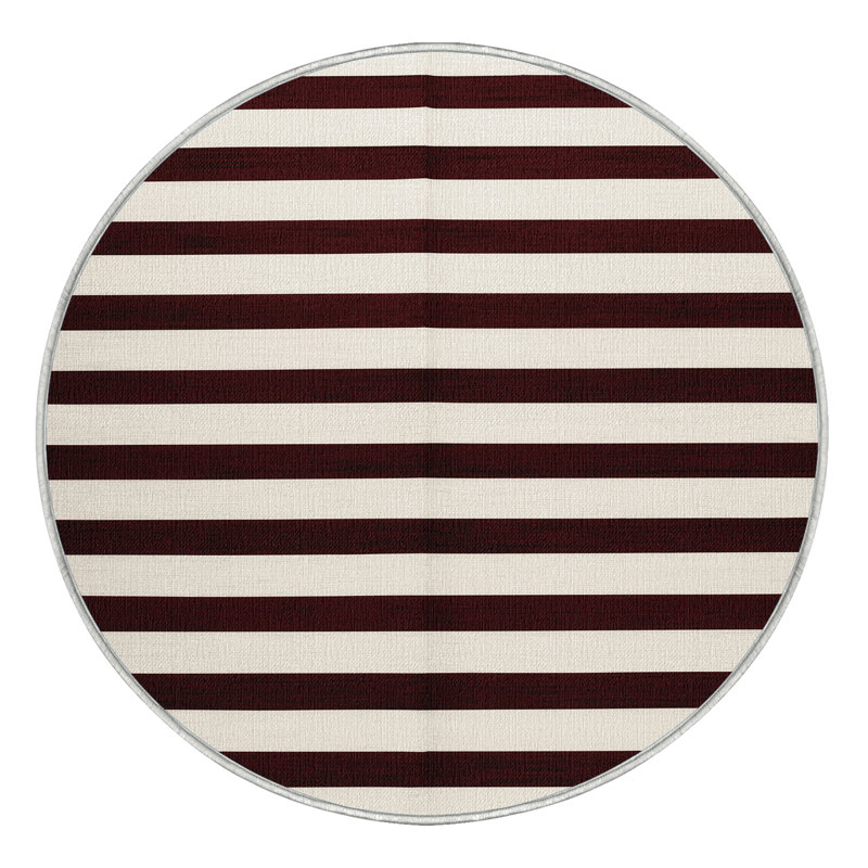Tapis beige à rayures horizontales lavable à la machine, Rond 6 pi