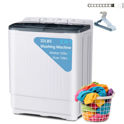 Erivess Portable Washing Machine, Twin Tub 32 Lbs Capacity with Drying Rack, Compact Laundry Washer(22 Lbs) and Spinner(10 Lbs) Combo, Durable Design, Timer Control, Small Laundry Machine for RV, Apartments, Dorms