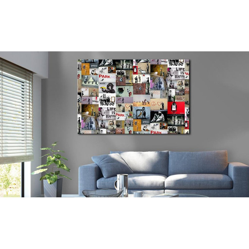 Kyliegh Banksy, collage sur toile, H 16 po x l 24 po x P 0,7 po
