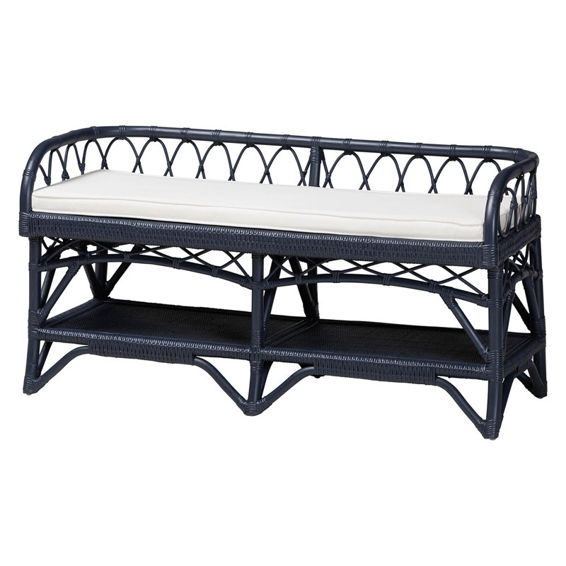 Banc en rotin naturel Leryn de Bali & pari avec tablette, bleu marine, Marine
