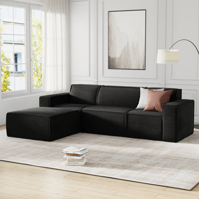 106" Wide Convertible Sectional With Ottoman In Corduroy, Mid Century Modern Cloud Couch & Sleeper Sofa