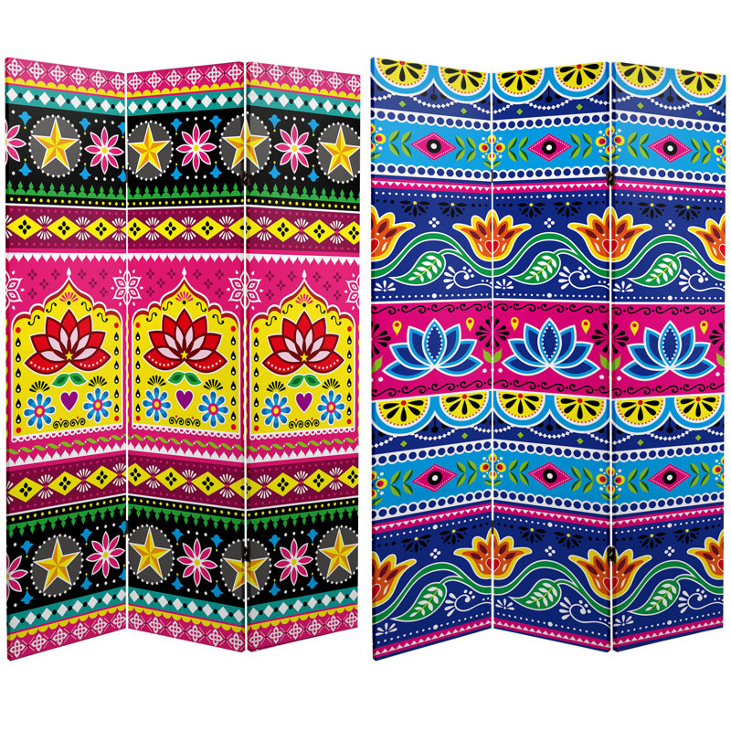 6 Ft. Tall Double Sided Neon Lotus Canvas Room Divider