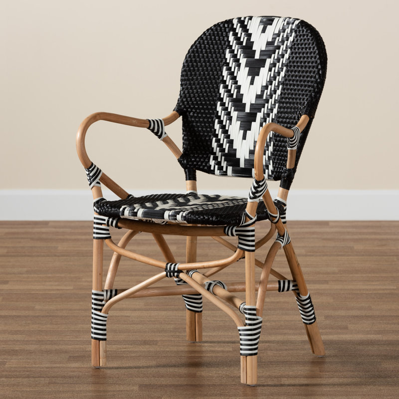 Brentin Rattan Arm Chair in Black/White/Natural Brown