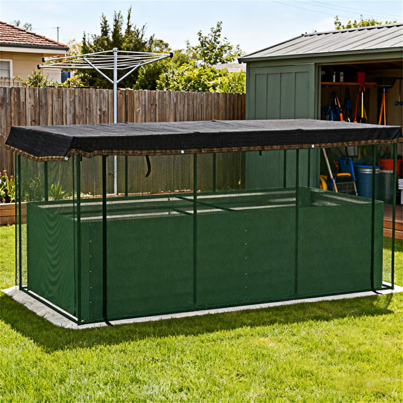 Boîte à fleurs surélevée pour jardin avec cage de culture et toile d'ombrage, Vert