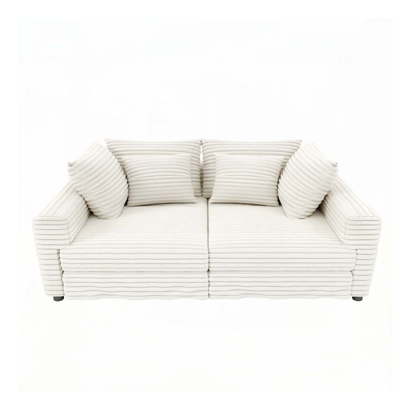 Corduroy 4-Seat Sofa with Soft Pillow，,Convertible Deep Seat Sofa, Beige