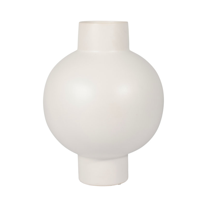 Vase en céramique Bronsyn, H 15 po x l 11 po x P 11 po, Crème, crème