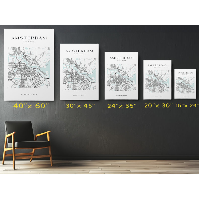 Amsterdam Map Print Netherlands Canvas Print, 24" H x 16" W