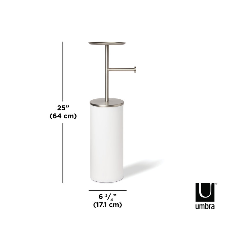 White Nickel Freestanding Toilet Paper Holder with Storage