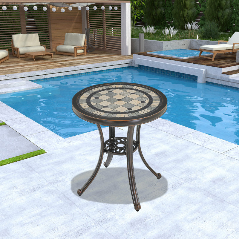 Bronze Round Cast Aluminum Outdoor Dining Table with Ceramic Top