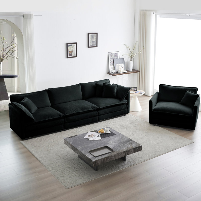 Structure modulaire et coussins moelleux pour 2 pièces - moderne et rembourré en chenille noire