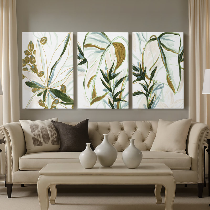 Tropical Impromptu I - Toile tendue avec châssis sur mesure - 3 pièces, H 12 po x l 24 po