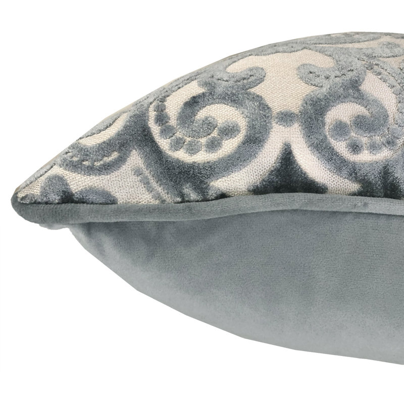 Rectangular Damask Feather Reversible Throw Pillow, Silver