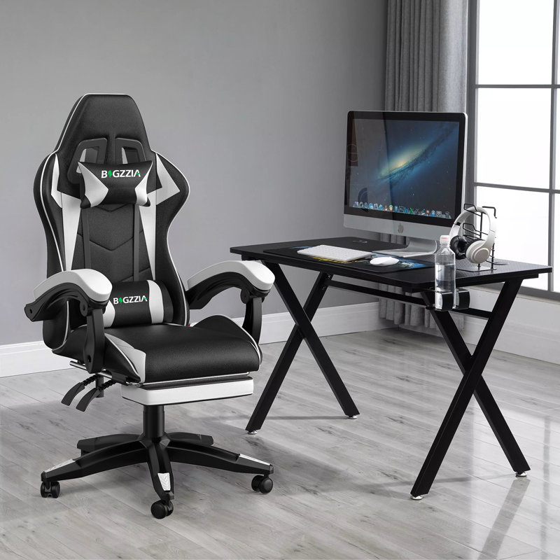 Reclining Game Chair With Footrest, Black/White