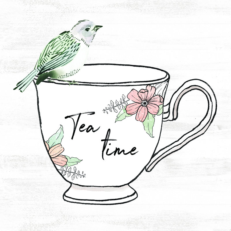 Tea Time Bird - Wrapped Canvas Painting, 51cm H x 51cm W x 3.8cm D