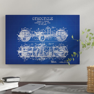 " Edward N. Darrow Gyrocycle Patent Sketch (Blue Grid) " by Aged Pixel