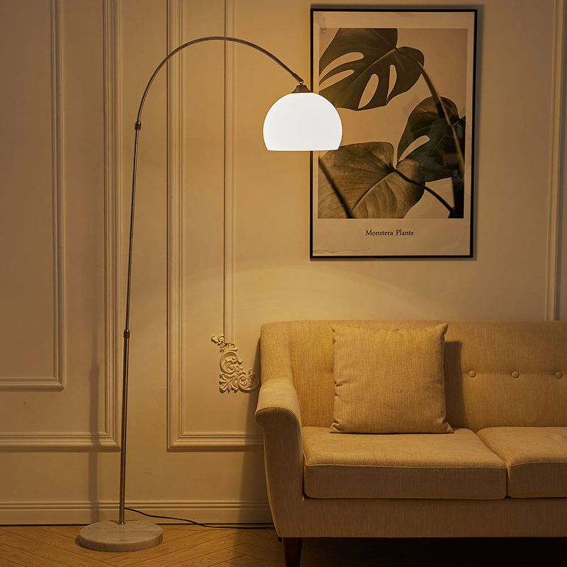 Amersham Arched Floor Lamp with Marble Base, 130  x 30 x 92 cm, White