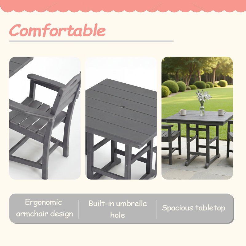 HDPE 3-Piece Outdoor Patio Dining Set With Square Table And 2 Armchairs，Sturdy Modern Design