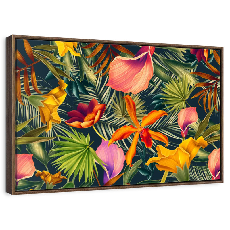 Floral tropical, Cadre flottant noyer, 31 po x 21 po