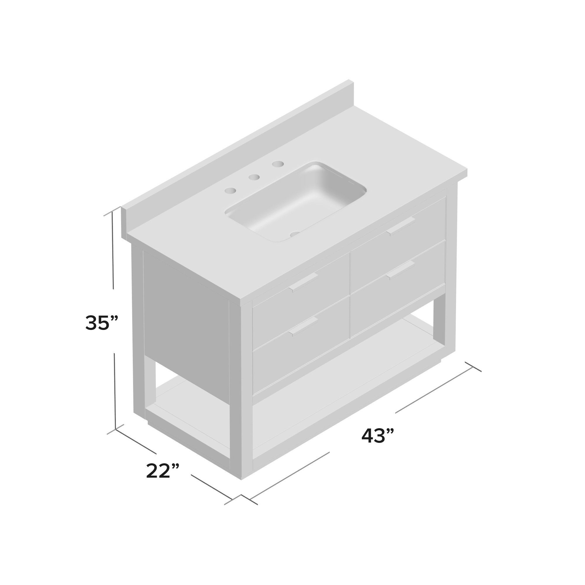 Allie 42" Single Bathroom Vanity Set, Gray Quartz/Gold, White, 42"W