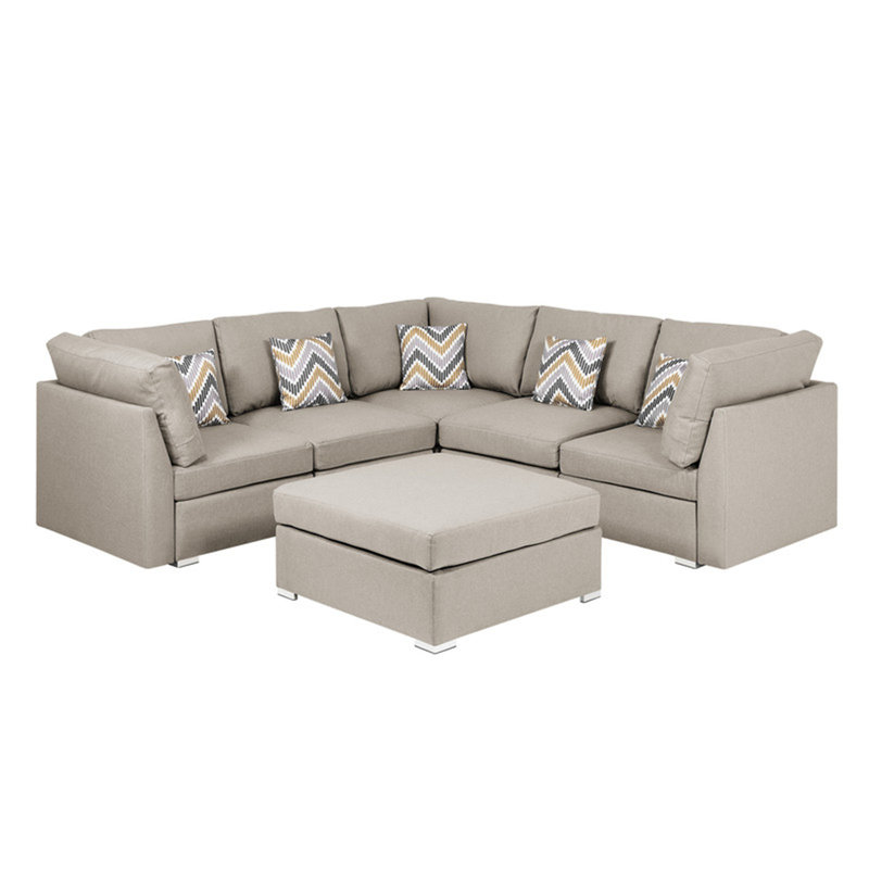 Canapé modulaire réversible en tissu beige avec repose-pieds et coussins Latitude Run® Zen Zone