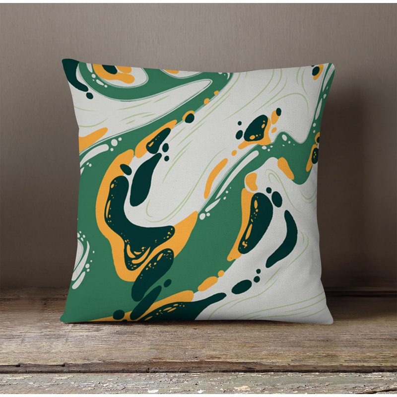Throw Pillow With Insert, White/Green/Yellow Abstract 2, 18"H x 18"W